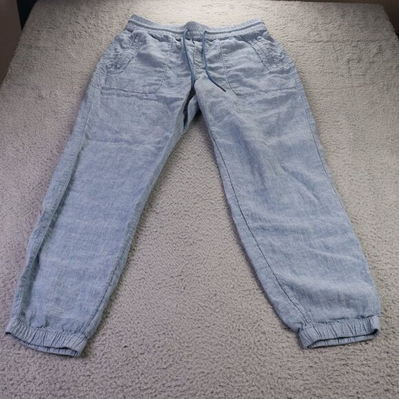 Athleta Pants - Athleta Retreat Linen Jogger Pants Womens 10 Blue Drawstring Pull On Athleisure